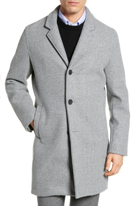 Cole Haan Lt Grey Regular Fit Stretch Wool Coat