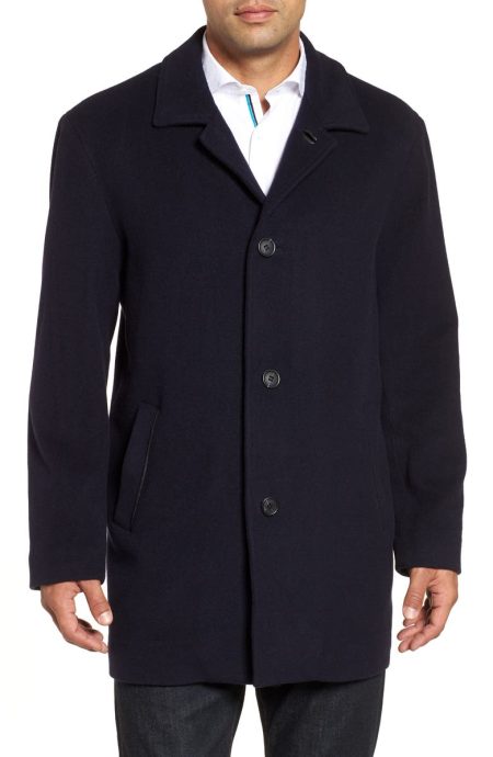 Cole Haan Navy Blue Wool Blend Overcoat