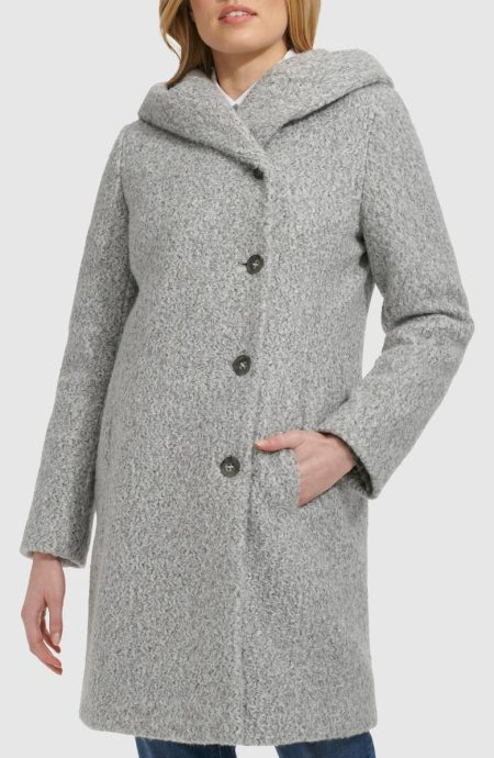 Cole Haan Pressed Bouclé Shawl Hooded Coat