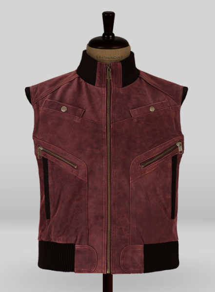 Dark Vintage Red Leather Biker Vest