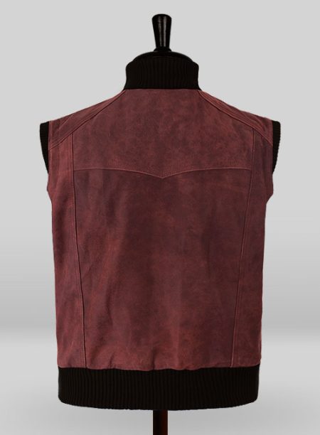 Dark Vintage Red Leather Biker Vest.