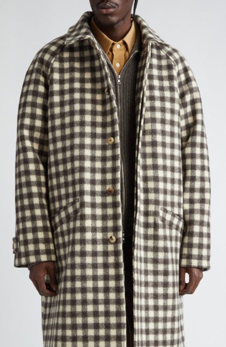 De Bonne Facture Parisian Check Raglan Sleeve Wool Coat