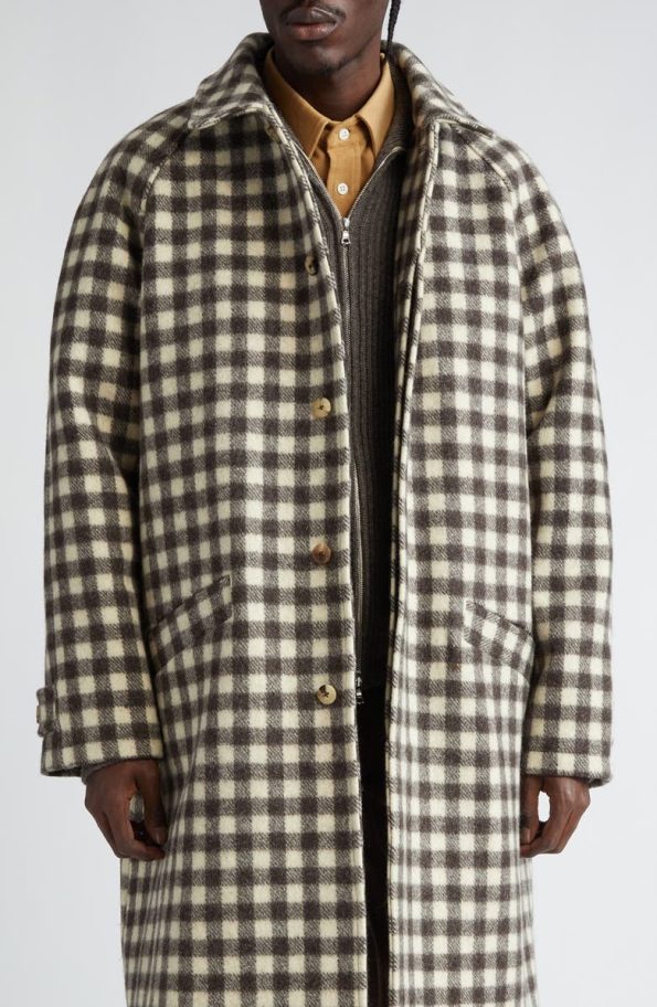 De Bonne Facture Parisian Check Raglan Sleeve Wool Coat