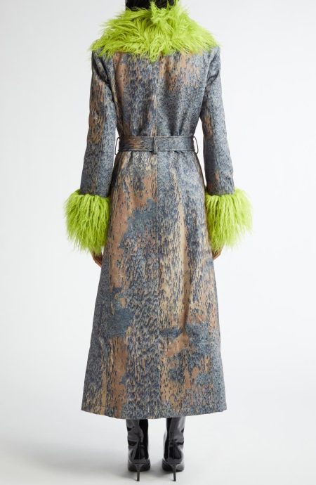 Diesel G-roove Belted Faux Fur Trim Coat