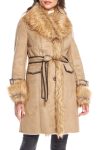 Donna Salyers Fabulous Furs Dakota Belted Latte Faux Suede Coat