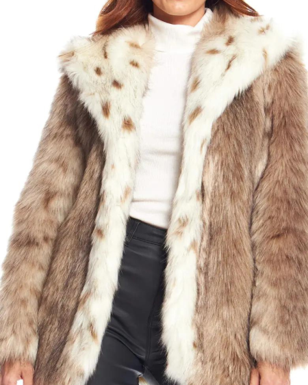 Donna Salyers Fabulous Furs Gold Fox Faux Fur Hooded Coat