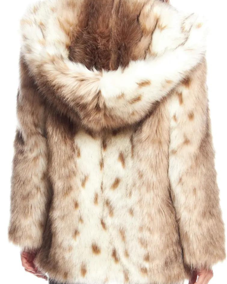 Donna Salyers Fabulous Furs Gold Fox Faux Fur Hooded Coat.