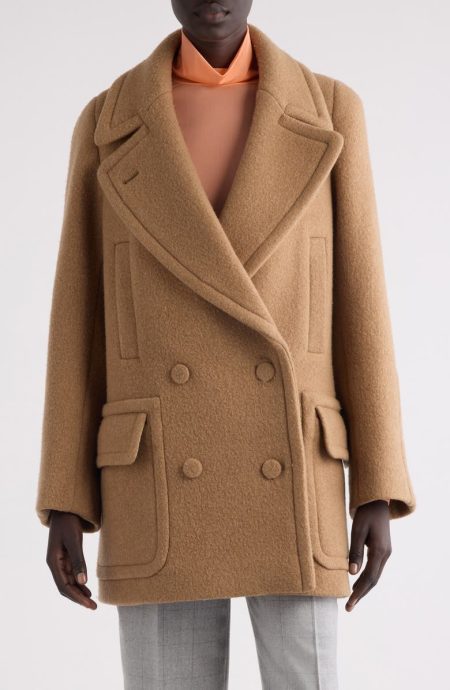 Dries Van Noten Randia Short Beige Wool Peacoat