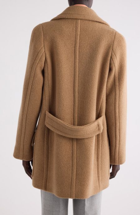 Dries Van Noten Randia Short Beige Wool Peacoat.