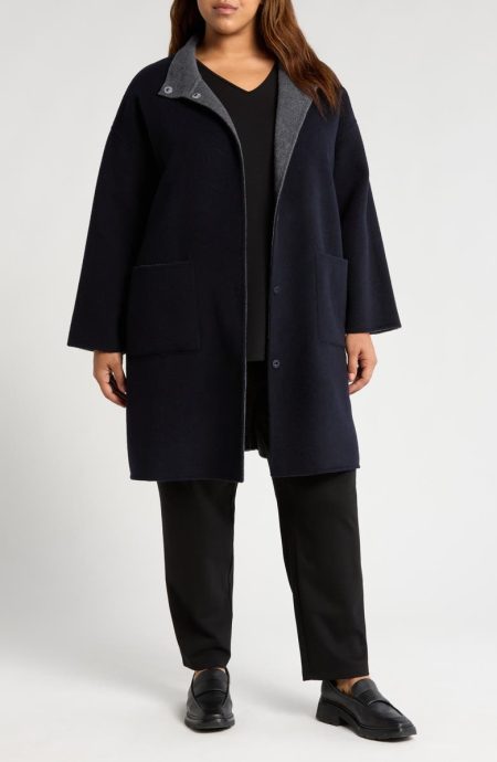 Eileen Fisher Nocturne Wool & Cashmere Reversible Coat