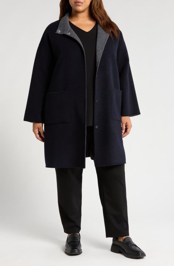 Eileen Fisher Nocturne Wool & Cashmere Reversible Coat