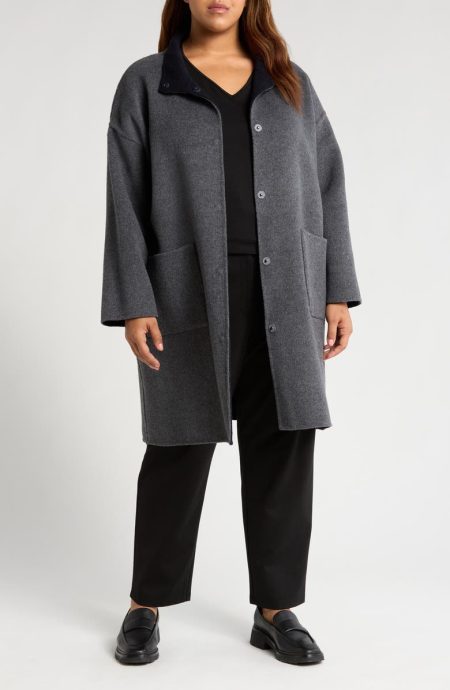 Eileen Fisher Nocturne Wool & Cashmere Reversible Coat.