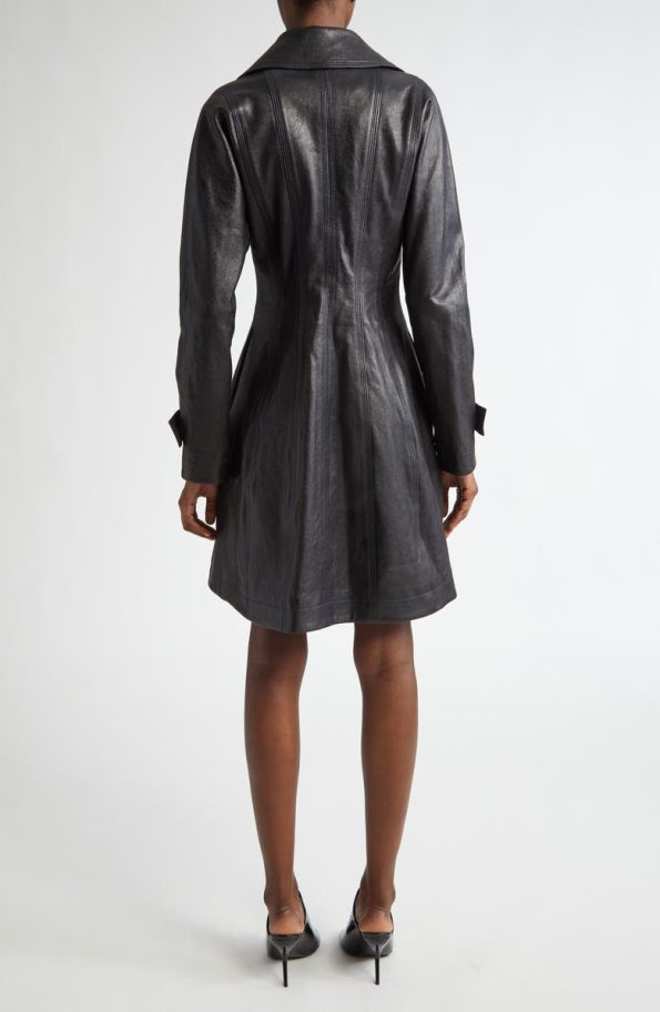 Ferragamo Asymmetric Double Breasted Leather Coat.
