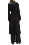 Fleurette Rory Genuine Shearling Collar Belted Black Wool Coat