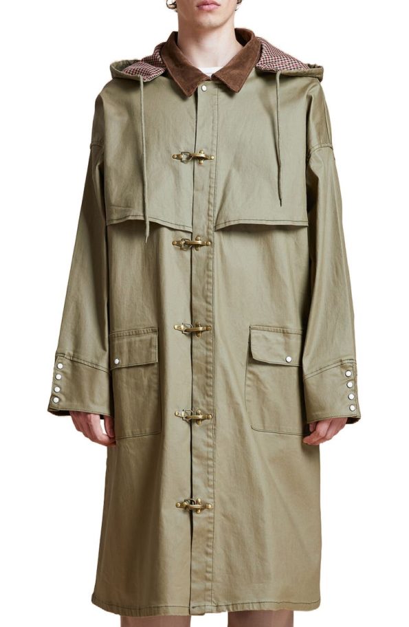 Found Hooded Water Resistant Waxed Cotton Blend Coat