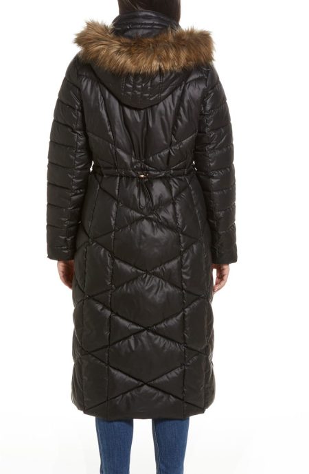 Gallery Quilted Black Puffer Hooded Coat.