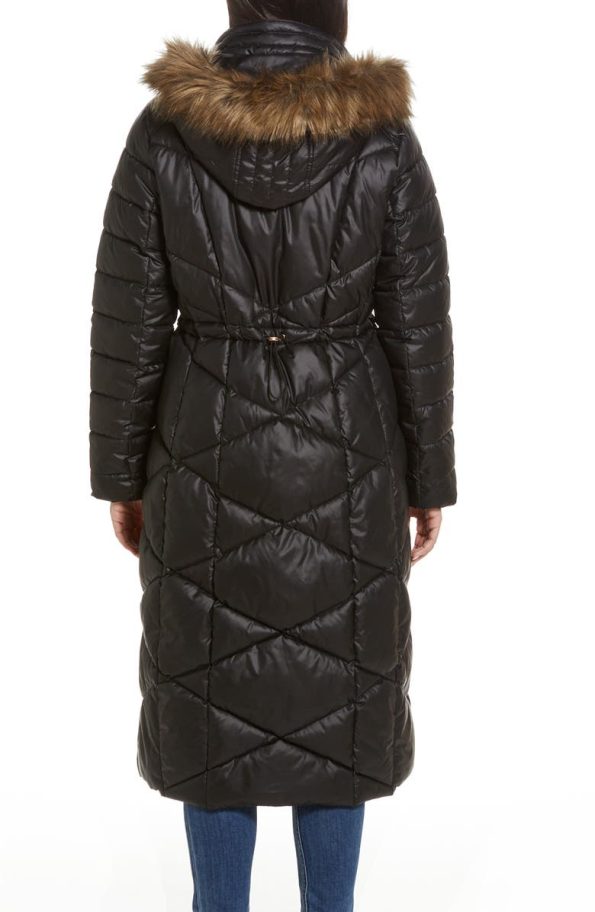 Gallery Quilted Black Puffer Hooded Coat.