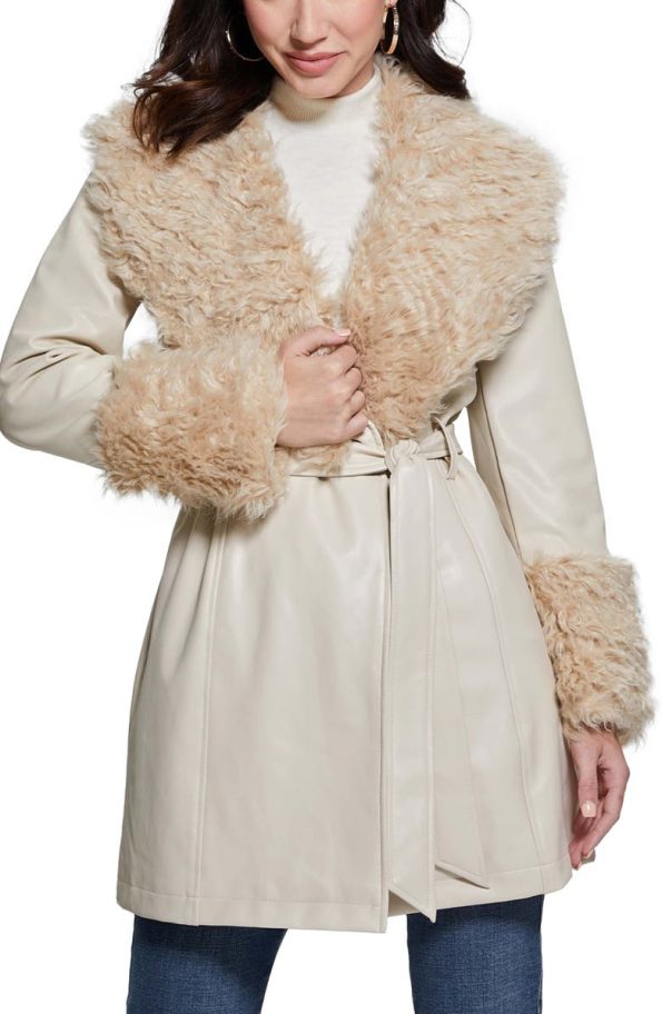 Guess Faux Leather & Faux Fur Coat