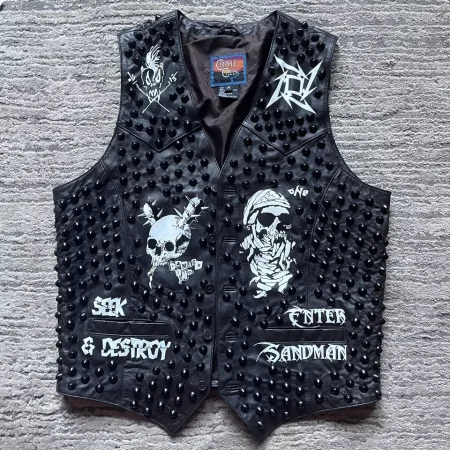 Handpainted Metallica Punk Biker Leather Vest