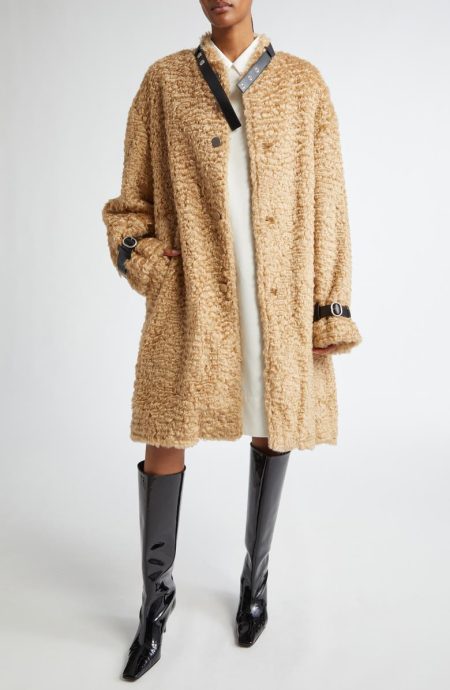 Jil Sander Belt Trim Faux Shearling Coat