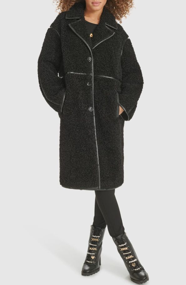 Karl Lagerfeld Paris Black Faux Shearling Coat