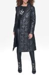 Karl Lagerfeld Paris Houndstooth Quilted Tie Belt Double Breasted Trench Coat