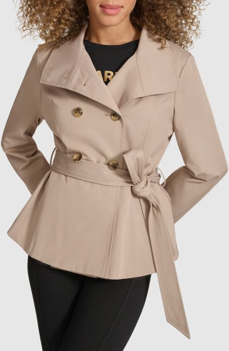Karl Lagerfeld Paris Khaki Double Breasted Peplum Trench Jacket