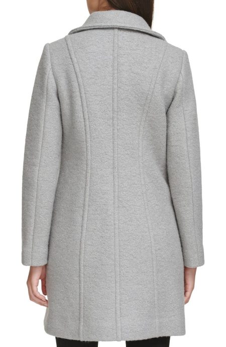 Kenneth Cole Grey Asymmetric Zip Convertible Collar Bouclé Coat.
