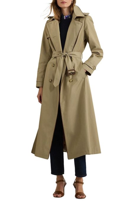 Lauren Ralph Birch Tan Double Breasted Belted Water Repellent Trench Coat
