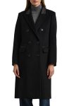 Lauren Ralph Lauren Black Faux Leather Trim Double Breasted Wool Blend Reefer Coat