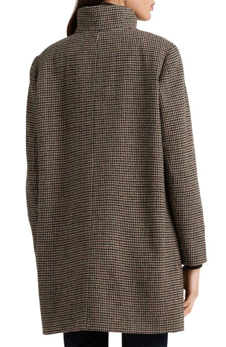 Lauren Ralph Lauren Burgundy Houndstooth Tab Front Coat
