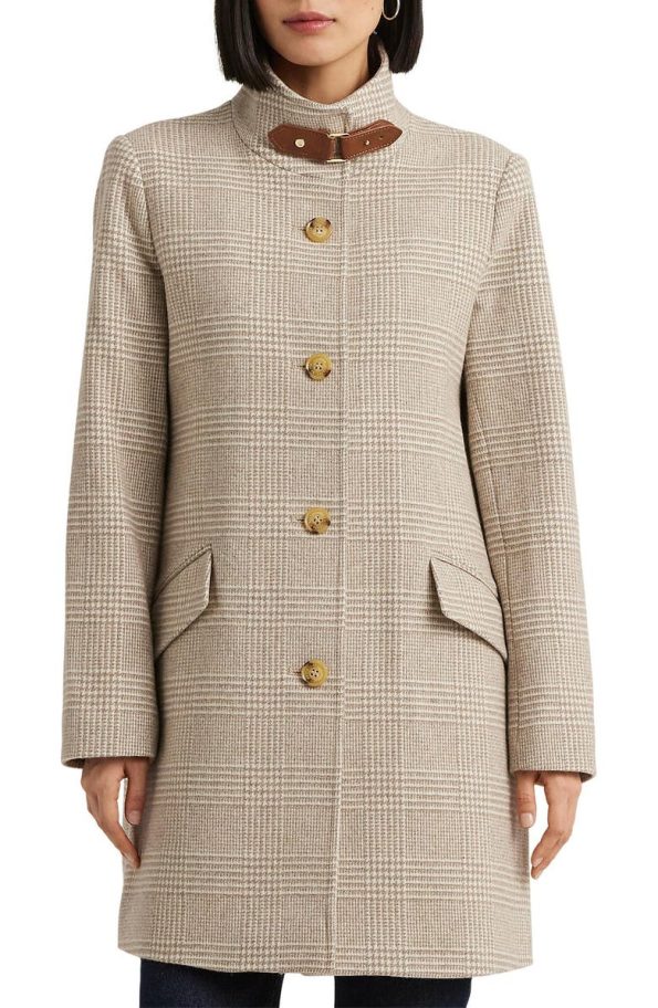 Lauren Ralph Lauren Cream Tab Front Wool Blend Coat