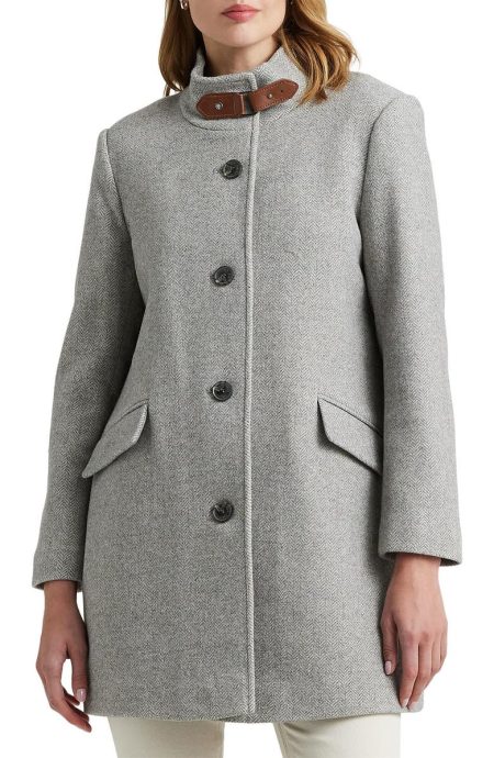Lauren Ralph Lauren Grey Tab Front Wool Blend Coat