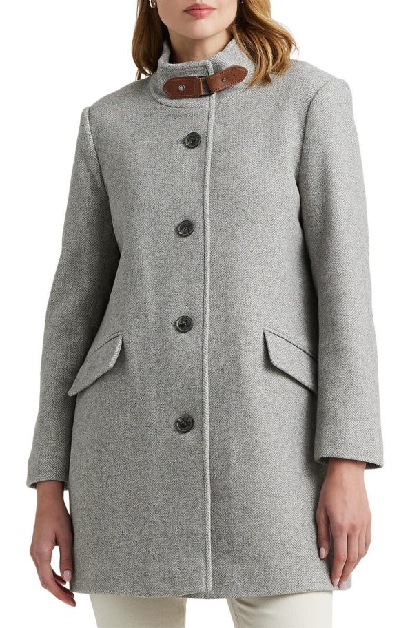 Lauren Ralph Lauren Grey Tab Front Wool Blend Coat