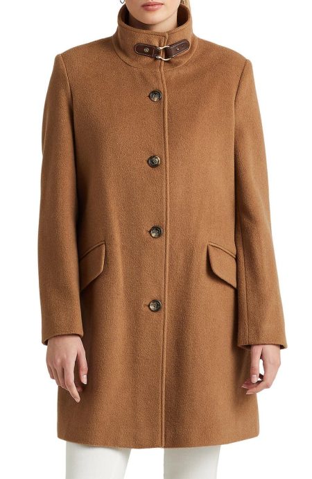 Lauren Ralph Lauren New Vicuna Brown Tab Front Wool Blend Coat