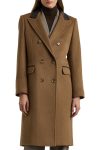 Lauren Ralph Lauren New Vicuna Faux Leather Trim Double Breasted Wool Blend Coat
