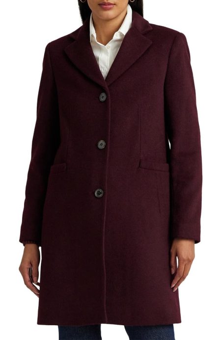 Lauren Ralph Lauren Reefer Burgundy Wool Blend Coat