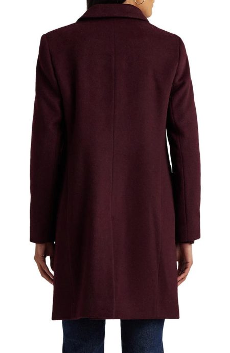Lauren Ralph Lauren Reefer Burgundy Wool Blend Coat.