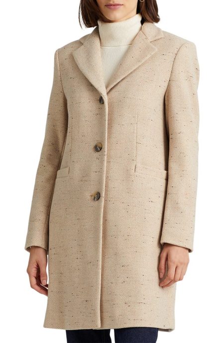 Lauren Ralph Lauren Reefer Cream Wool Blend Coat