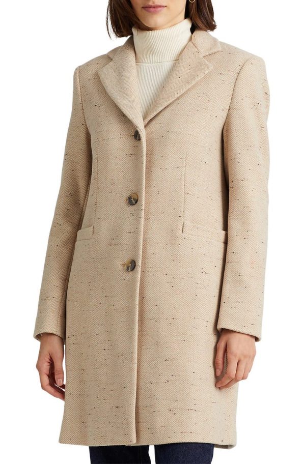 Lauren Ralph Lauren Reefer Cream Wool Blend Coat