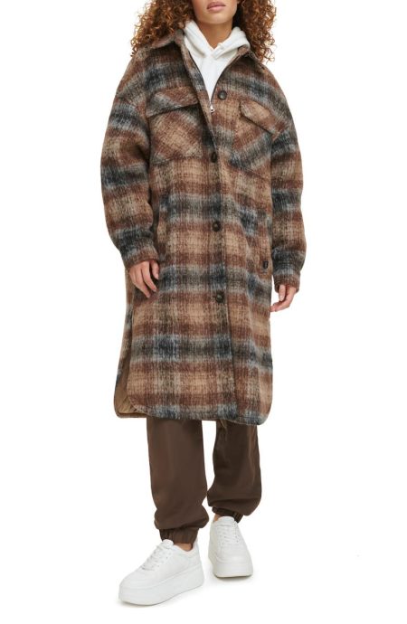 Levi's Brown Plaid Wool Longline Coat