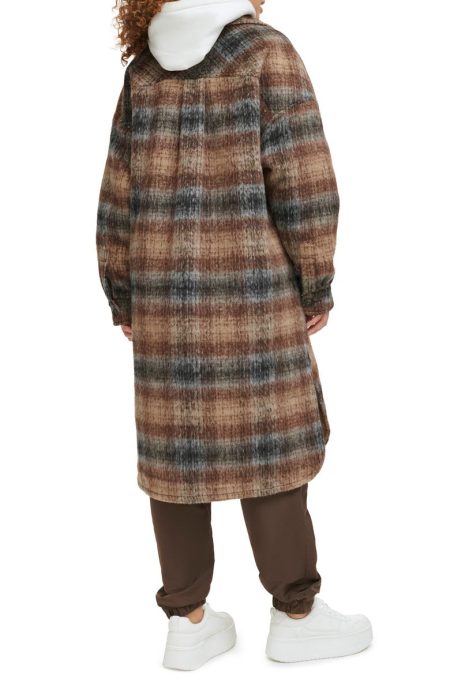 Levi's Brown Plaid Wool Longline Coat.