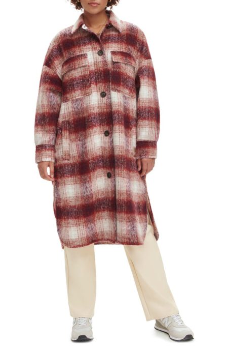 Levi's Burgundy Plaid Wool Longline Coat