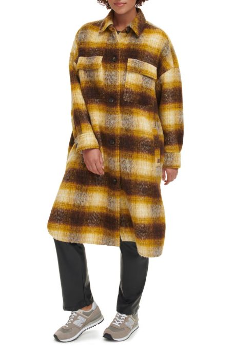 Levi's Yellow Plaid Wool Longline Coat