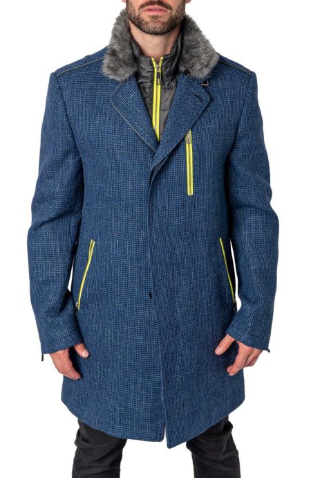 Maceoo Blue Captain Wool Overcoat