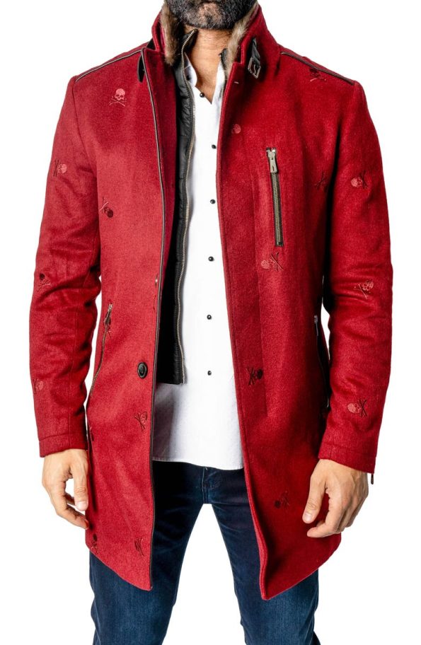 Maceoo Red Captainskull Embroidered Peacoat