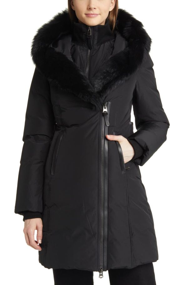 Mackage Black Kay Water Resistant Down Coat With Genuine Shearling Trim