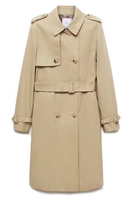 Mango Classic Beige Double Breasted Water Repellent Cotton Trench Coat