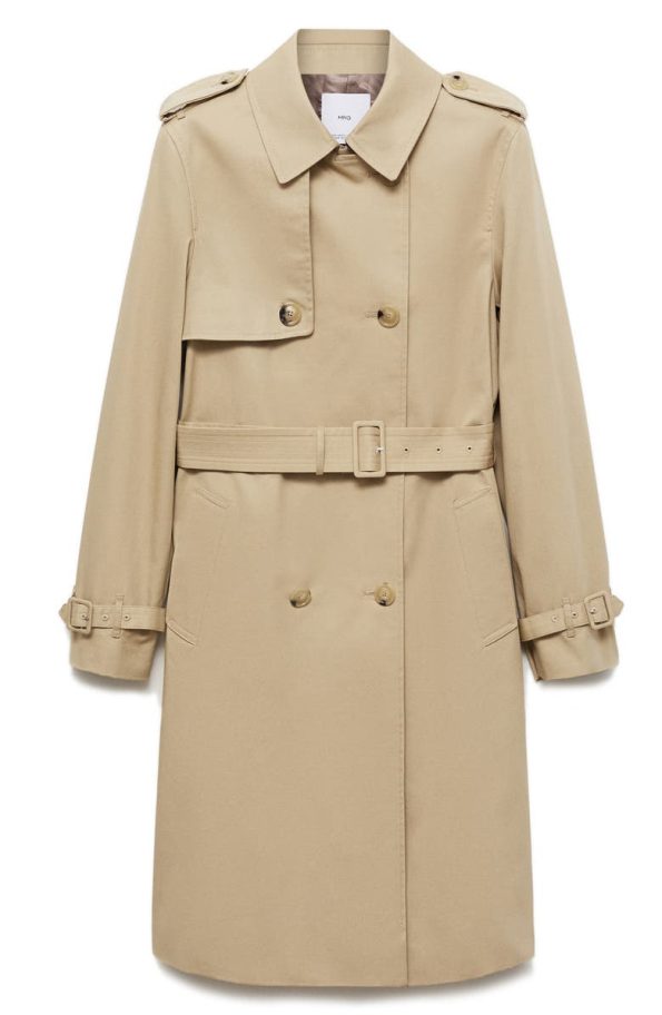 Mango Classic Beige Double Breasted Water Repellent Cotton Trench Coat