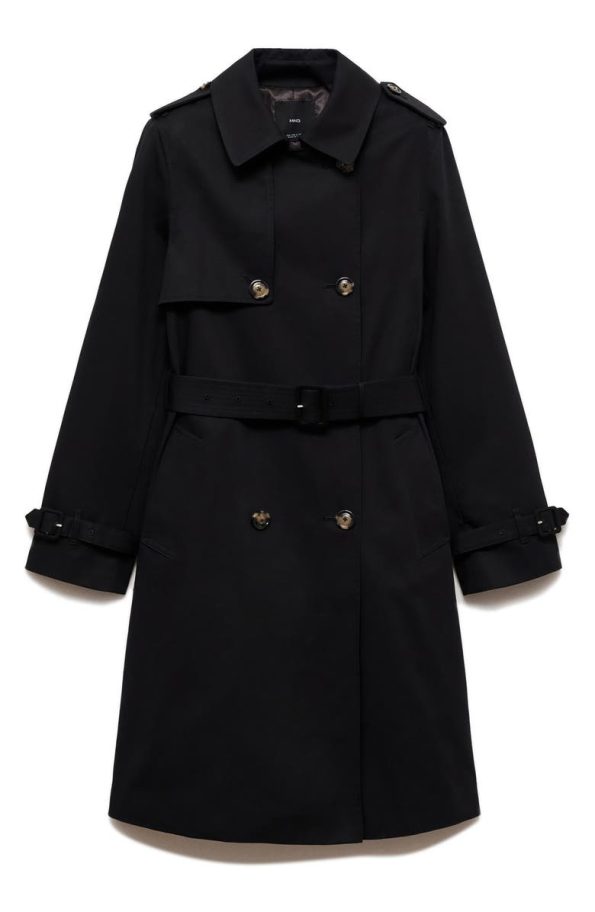 Mango Classic Black Double Breasted Water Repellent Cotton Trench Coat